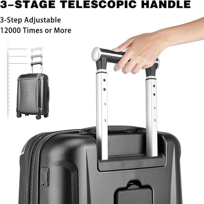 Luggage Sets 3 Piece with Cup Holder & USB Port, Expandable PC Hardside Durable Suitcases with Spinner Wheels & TSA Lock, 20/24/28 Inch, Black