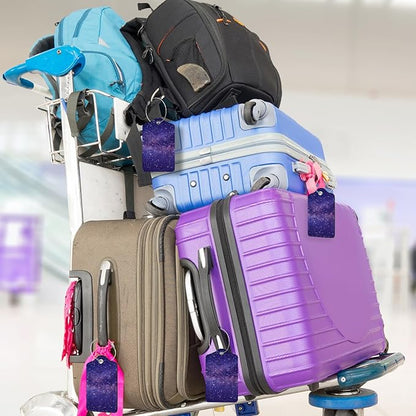 2Pack Luggage Tags for Suitcases, Cute Unique Pu Leather Cruise Luggage Tag with Privacy Cover ID Label Address Card and Metal Ring Suitable for Women Men Kids Travel Bag Purple Starry Sky