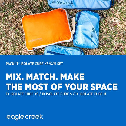 Eagle Creek Pack-It Isolate Cube Set - Packing Cubes for Stackable Storage - Convenient Top Handle - Easy Grab Zipper Pull - Mandarin - XS/S/M - 3