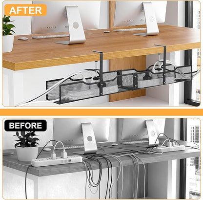 30'' Under Desk Cable Management - No Drill Installation Cable Management Tray, Modern Cord Organizer for Office/Home Desk, Fits Power Strips & Wires(Black, XXL)