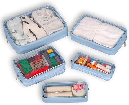 TSA Approved 5-Piece Diaper Bag Organizer Pouch Set Clear Waterproof TPU Kids Toiletry Storage Set Travel Packing Clutch Cube Bags for Baby Nursing