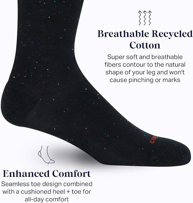 Comrad Recycled Cotton Knee High Socks - 15-20mmHg Graduated Compression Socks - Soft & Breathable Support Socks, Unisex