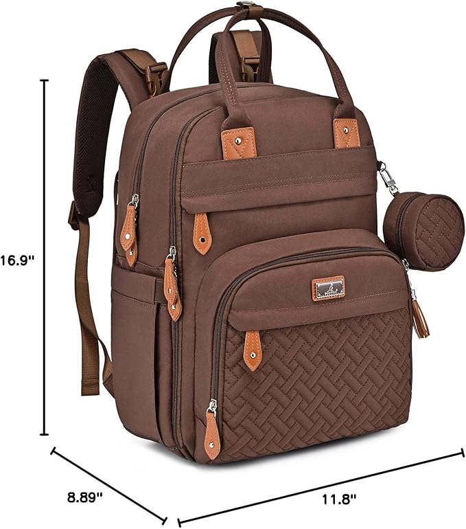 BabbleRoo Diaper Bag Backpack - Baby Essentials Travel Tote - Multi Function Water Resistant Diaper Bag, Travel Essentials Baby Bag with Changing Pad, Stroller Straps & Pacifier Case - Unisex, Brown