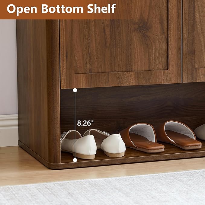 Tall and Large Shoe Storage Cabinet Set of 2 with Doors and Adjustable Shelves, 5-Tier Modern Shoe Rack Cabinet Storage for Entryway, Entrance, Hallway, Foyer/Kitchen Sideboard - Walnut