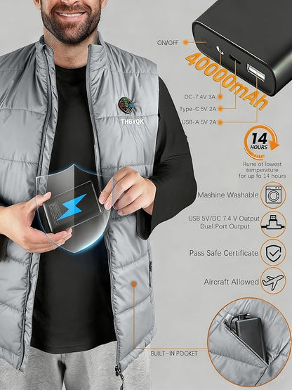 21 Heated Zones Heated Vest, with 40000mAH 7.4V Battery Pack Heated Vest for Men & Women, 5 in 1 Smart Controller