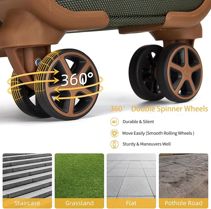 LARVENDER Luggage Sets 4 Piece, Softside Carry On Luggage Suitcase Set with 360° Spinner Wheels for Women Men(28/24/20/18) Army Green