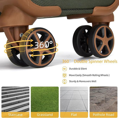 LARVENDER Luggage Sets 4 Piece, Softside Carry On Luggage Suitcase Set with 360° Spinner Wheels for Women Men(32/28/24/20) Army Green