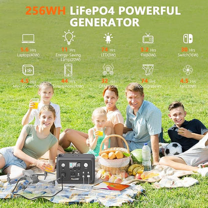 ALLWEI Portable Power Station 300W (Peak 600W) Upgraded, 256Wh LiFePO4 Battery Bank Solar-Generator with 6 Output Ports, Backup Power Supply for Camping Travel Blackout Home Use (Solar Panel Optional)
