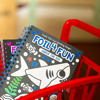 DINO MINI Foil4Fun - Foil Art for Kids - Craft Kits for Kids Ages 4-8 - Includes 16 Foil Art Pages and 16 Coloring Pages - Screen Free Birthday Gifts - Airplane and Travel Activities (Under The Sea)