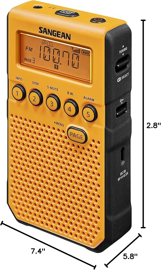 Sangean DT-800YL NOAA Weather Alert Pocket Radio, AM/FM, Yellow