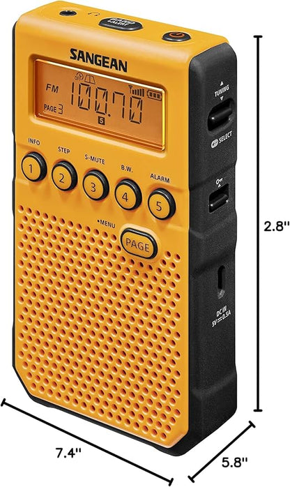 Sangean DT-800YL NOAA Weather Alert Pocket Radio, AM/FM, Yellow