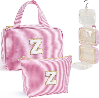 YOOLIFE Hanging Toiletry Bag for Women - Travel Toiletry Bag Makeup Bag, Portable Toiletries Travel Bag and Cosmetic Bag Essentials - Letter Z, Pink