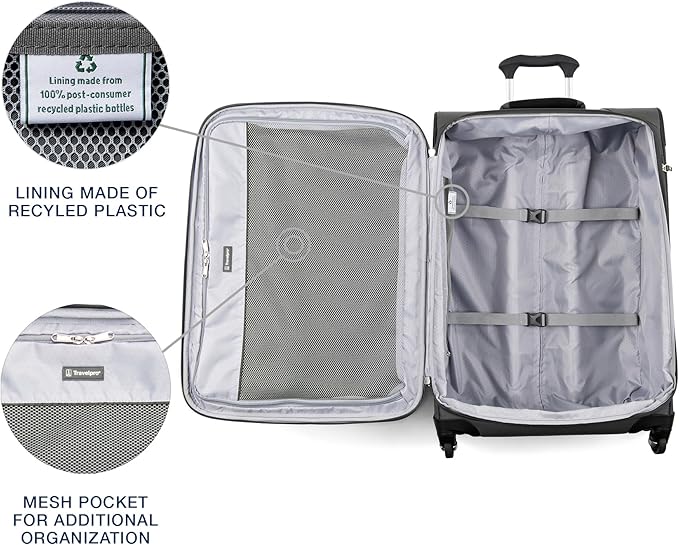 Travelpro Maxlite 5 Softside Expandable Luggage with 4 Spinner Wheels, Lightweight Suitcase, Men and Women, Shadow Grey, Checked-Medium 25-Inch