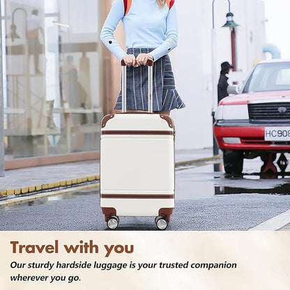 Merax 28 Inch Checked Luggage, Expandable Suitcase with Spinner Wheels, Hard Shell Vintage Luggage Set with TSA Lock(White)