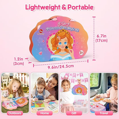 Mocoosy Princess Makeup Art Craft Kit for Girls, Foil Crafts & Gem Painting, Paper Doll Makeup Activity Kit for Kids Ages 4-8, Dress Up Sticker Books, Travel Toys Birthday Gift 5 6 7 8 9 Years Old