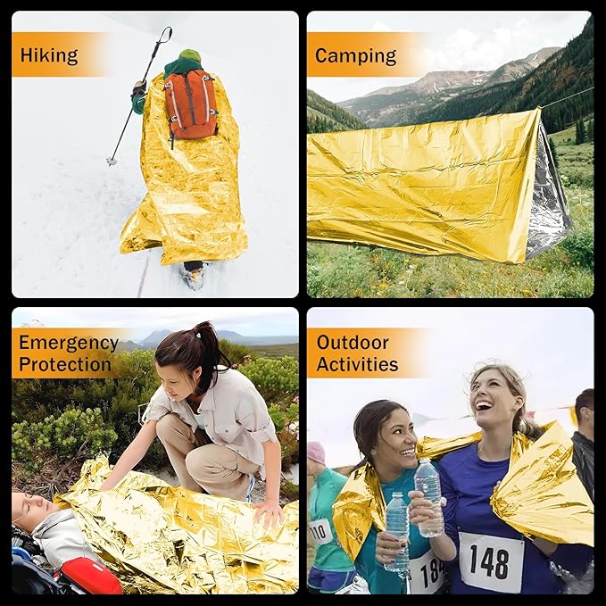 50 Pack Emergency Mylar Thermal Blankets - 82"x62" Waterproof Heat Reflective Blankets, Bulk Rescue Blanket for Survival, Camping, Marathons, Bug Out Bag, First Aid, Golden