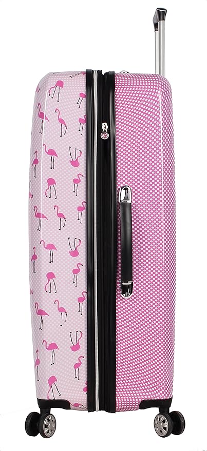 Betsey Johnson 30 Inch Checked Luggage Collection - Expandable Scratch Resistant (ABS + PC) Hardside Suitcase - Designer Lightweight Bag with 8-Rolling Spinner Wheels