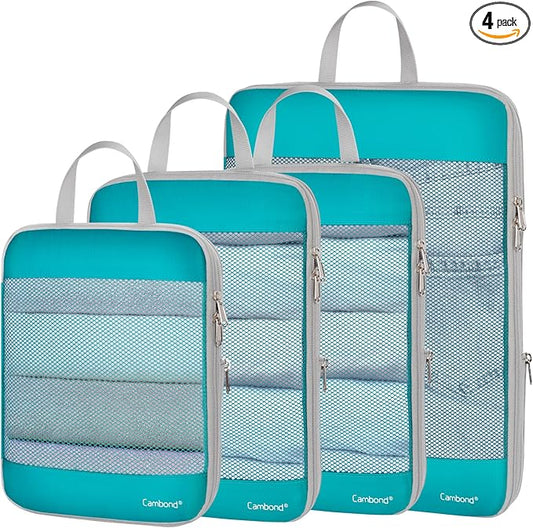 Cambond Mesh Compression Packing Cubes Travel - 4 Set See Through Packing Cubes for Travel Women, Lightweight Expandable Organizer Essentials Bags Compression Cubes for Packing, Lake Blue