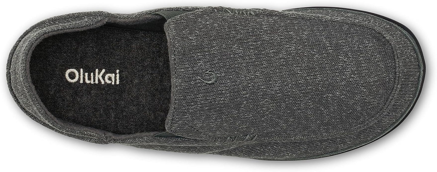 OLUKAI Moloa Hulu Men's Wool-Blend Slippers, Soft & Heathered Knit Slip On Shoes, Suede Leather Foxing, Drop-In Heel Design