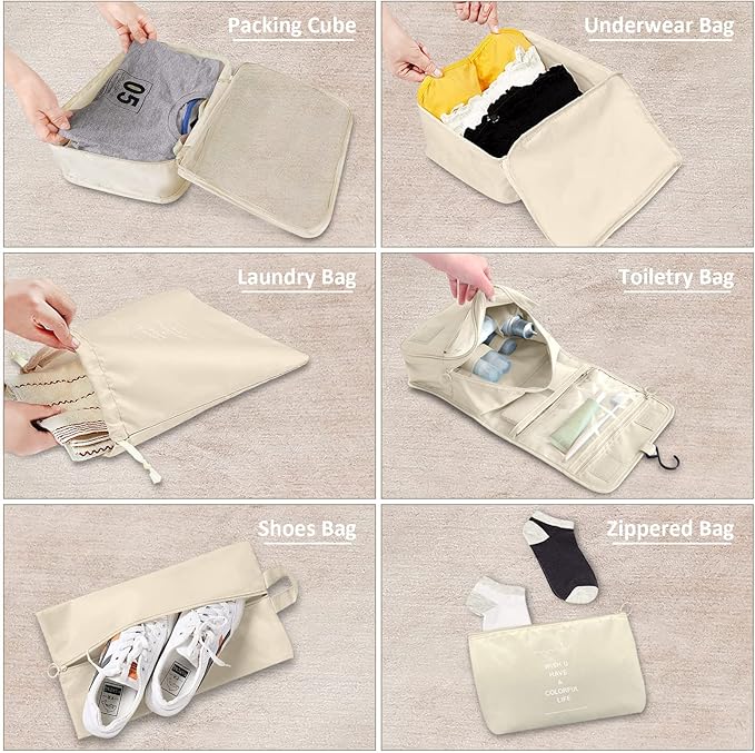 9 Set Packing Cubes, Travel Luggage Packing Organizers (BEIGE)
