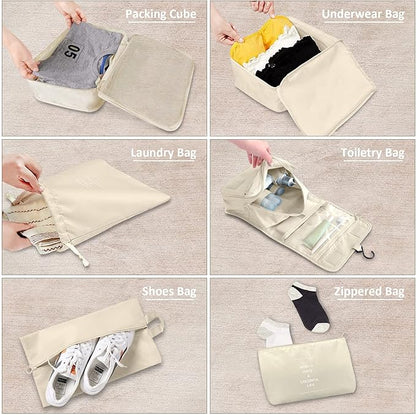 9 Set Packing Cubes, Travel Luggage Packing Organizers (BEIGE)