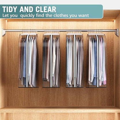 Clear Garment Bag for Hanging Clothes 10” Gusseted, 32” Suit Bags for Open Closet Storage Plastic Clothes Cover for Coat, Dress, Shirts, Fur, Jacket, Wardrobe Protectors, 4 Pack