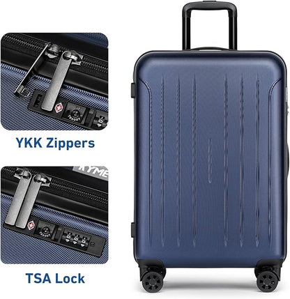 KYME Luggage Sets 2 Piece Hardshell 20"/24" Suitcase with Double Spinner Wheels Hardside Suitcases Sets with TSA Lock PC+ABS Travel Luggage (Navy Blue, 2Pcs Set(20"/24"))