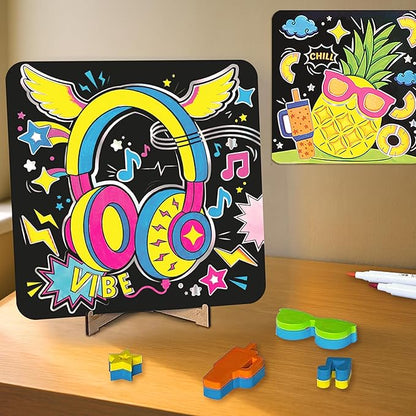 Imagimake DIY Neon Art Kit | 12 Exciting Neon Art Projects | Water Brush Pens & Stamps | Arts and Crafts for Kids Ages 8-12-16 | Arts and Crafts for Adults & Kids | Gifts for 8 Year Old Girls & Boys
