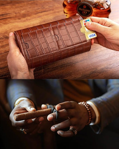 MR.OKAY 2 Watch Travel Case- Classic Leather Watch Case With Superb Texture.(Portable Watch Roll Or Organizer For Storage And Display).Festival Gift For Men, All Handcrafted By Artisans.