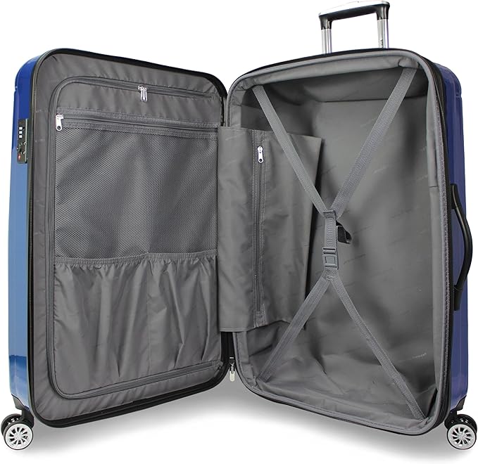 World Traveler Contour 28-Inch Polycarbonate Hardside Expandable Spinner Checked Luggage with TSA Lock - Blue