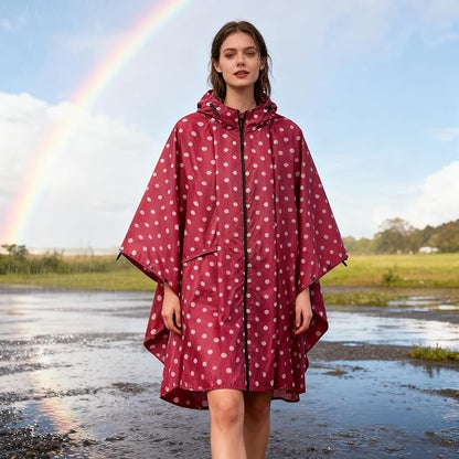 Hooded Rain Ponchos for Adult - Rain Coat and Rain Jacket with Waterproof Pocket and Zipper
