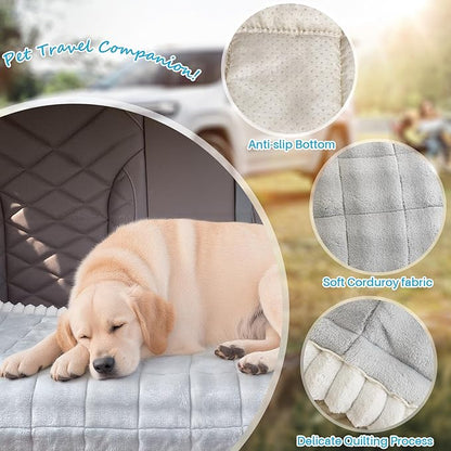 Dog Car Seat Cover for Back Seat, Dog Bed for Car, Fit for Backseat Extenders, Car Seat Protector, Nonslip Soft Durable for Cars Trucks and SUVs (Light Gray and White, 24.8"*54")
