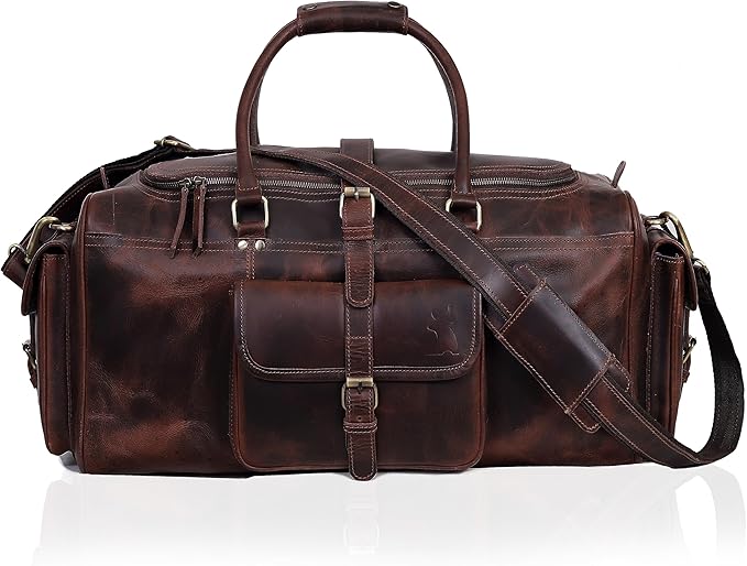 Leather Duffle Bag for Men, Overnight 21 Inch Weekender Duffel Gym Bag, Full Grain Leather Travel Carry-On Bag, Ideal for Sports, Airplane Luggage by Leather Farm