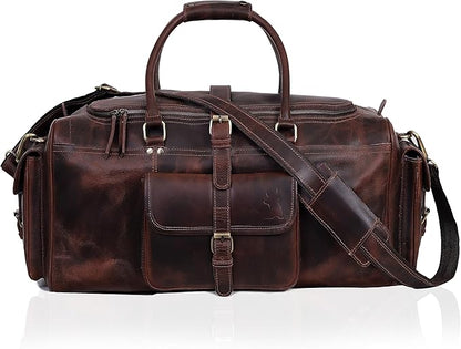 Leather Duffle Bag for Men, Overnight 21 Inch Weekender Duffel Gym Bag, Full Grain Leather Travel Carry-On Bag, Ideal for Sports, Airplane Luggage by Leather Farm