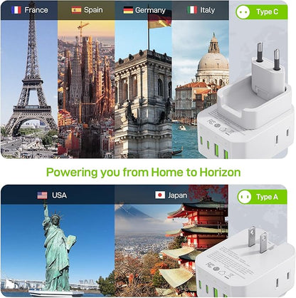 EPICKA Hybrid European Travel Plug Adapter, 2 Packs Foldable & Detachable Type C (EU) VisaPlug, 8-IN-1 International Power Adapter with 4 USB Ports (2 USB-C PD 20W), Travel Essentials for US to Europe