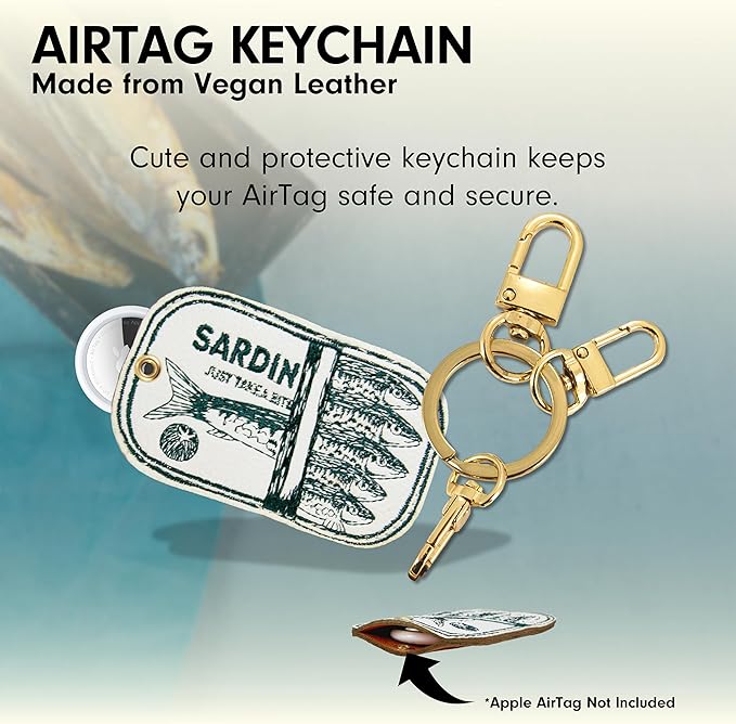 Sonix Keychain Case Compatible with Apple AirTag | Protective AirTag Cover Keychain Charm | Embroidered Tinned Fish Charm | Sardines