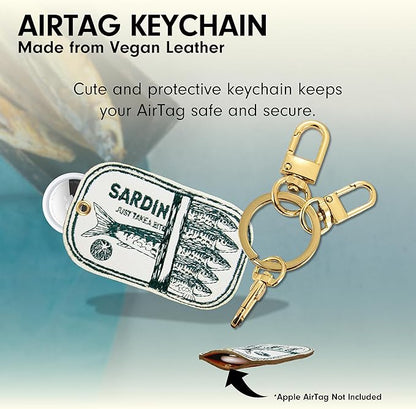Sonix Keychain Case Compatible with Apple AirTag | Protective AirTag Cover Keychain Charm | Embroidered Tinned Fish Charm | Sardines