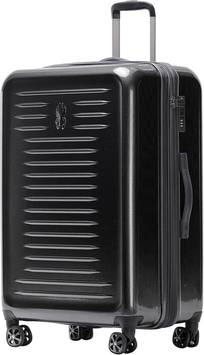 Spyder Rails Expandable Hardside Upright Suitcase with 360° Spinner Wheels, TSA Approved Lock (Black, Large Checked)