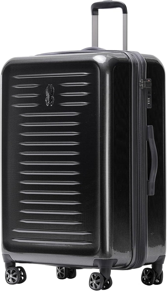 Spyder Rails Expandable Hardside Upright Suitcase with 360° Spinner Wheels, TSA Approved Lock (Black, Large Checked)