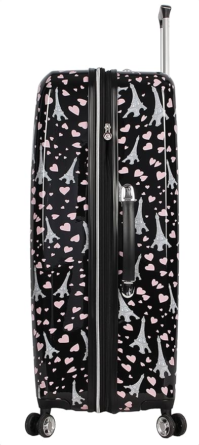 Betsey Johnson Designer Luggage Collection - Expandable 3 Piece Hardside Lightweight Spinner Suitcase Set - Travel Set includes 20-Inch Carry On, 26 inch and 30-Inch Checked Suitcase (Paris Love)