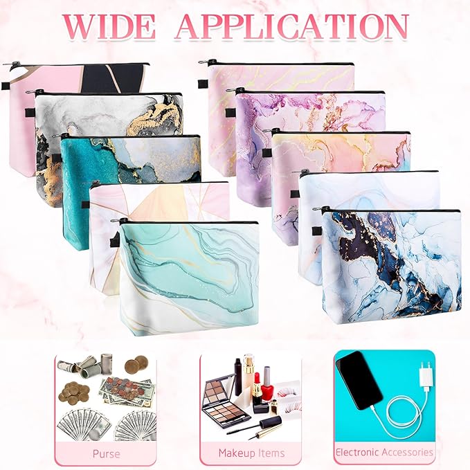 Dunzy 20 Pcs Makeup Bags Bulk Graduation Gift Cosmetic Bag Makeup with Zipper Pouch Waterproof Portable Travel Toiletry for Women Teacher Birthday Thanksgiving Christmas Gifts(Marble)