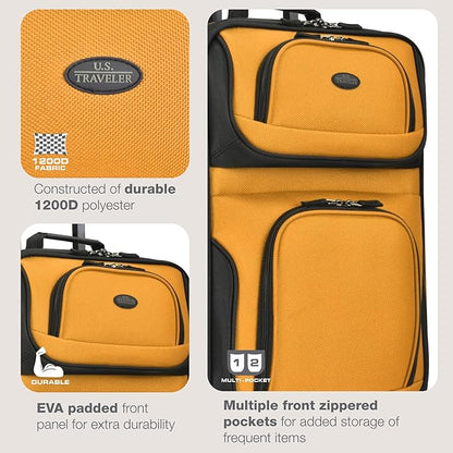 U.S. Traveler Rio Lightweight Softside Rolling Carry-on Suitcase, 2-Wheel Single, Orange