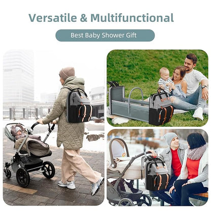 Diaper Bag Backpack with Changing Station, Large Diaper Bag, Baby Bag, Multifunctional Diaper Bag, GreyBlack