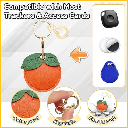 Leather Keychain for Airtag, Cute Protective Keychain Holder Compatible with Apple Air Tag,GPS Item Tracker Case Cover for Keys,Bags,Pets,Luggage(Persimmon)