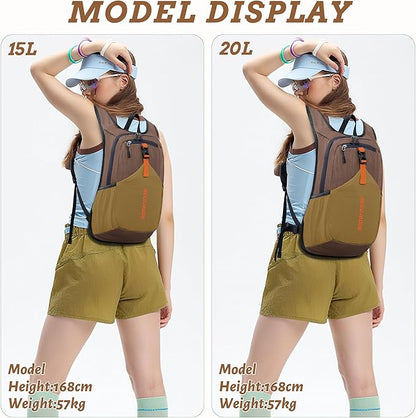 20L Small Hiking Backpack for Men Women Foldable Packable Back Pack Ultralight Hiking Daypack for Travel Camping Outdoor, Chocolate Brown