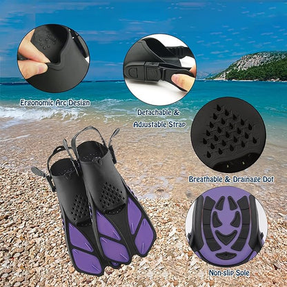 Snorkeling Gear for Adults with Fins Scuba Diving Gear Adult Professional Travel Snorkel Sets with Flippers,Anti-Fog Anti-Leak Diving Mask