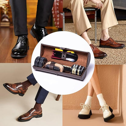 YUET 12PC Shoe Shine Kit Leather Boot Polish Kit w/Brushes and Brown, Black, Neutral Polish for Shoe Care and Cleaning