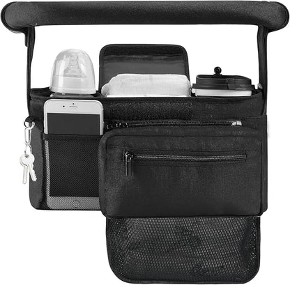 Momcozy NON-SLIP Universal Stroller Organizer | Insulated Cup Holder | Detachable Phone Bag & Shoulder Strap | Fits Uppababy, Baby Jogger, Britax, BOB, Umbrella and Pet Stroller