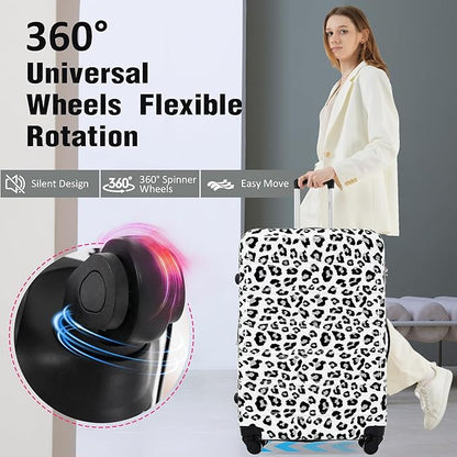 Merax Luggage Sets 3 Piece, Hardside Expandable Suitcase Set with Spinner Wheels, Lightweight Leopard 20+24+28 IN Suitcase with Carry on Luggage, Leopard White+Black