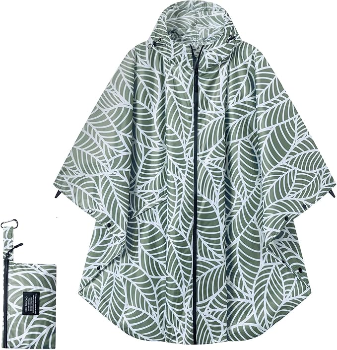 Hooded Rain Ponchos for Adult - Rain Coat and Rain Jacket with Waterproof Pocket and Zipper